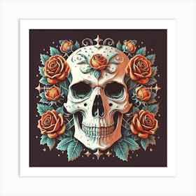 Skull With Roses Art Print