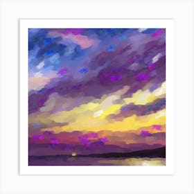 Purple sunset over the ocean Art Print