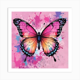 Butterfly On A Pink Background 3 Art Print