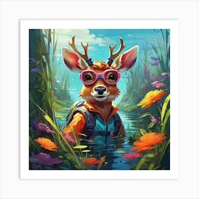 Deer In The Water 12 Art Print