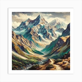 A Landscape Art Print Of The Great Himalaya Trail In Nepal, A Breathtaking Hiking Trail Art Print