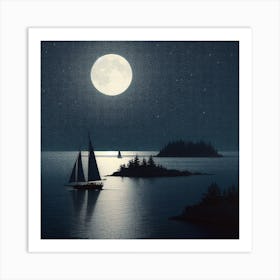 Sailboats At Night 1 Art Print