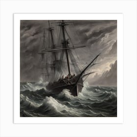 Ship In Rough Seas Art Print