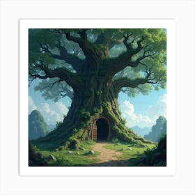 Giant, Ancient Tree With A Hidden Door Leading To A Magical Underground World 1 Art Print