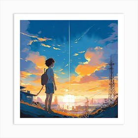 Boy And The Sunset Art Print