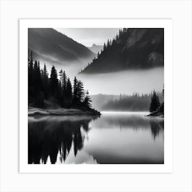 Black And White Mountain Lake 6 Art Print