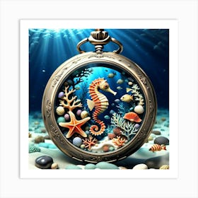 Seahorse Pocket Watch Art Print