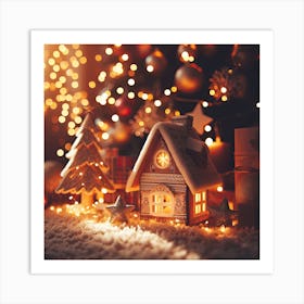 Christmas House With Lights Art Print