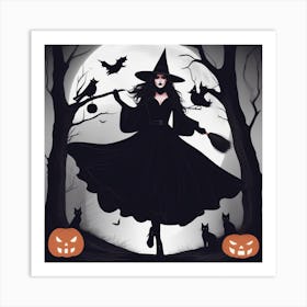 Witch With Broom Art Print