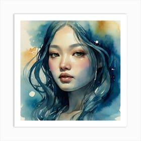 Watercolor Of A Girl The Magic of Watercolor: A Deep Dive into Undine, the Stunningly Beautiful Asian Goddess Art Print