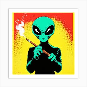 Alien Smoking A Cigarette Art Print