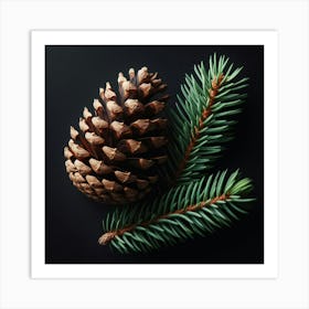 Pine Cones On Black Background Art Print