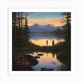 Two People Standing By A Lake Art Print