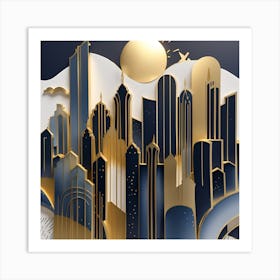 City Skyline textured Monohromatic Art Print