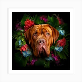 Flower Dog Bordeaux Mastiff Art Print