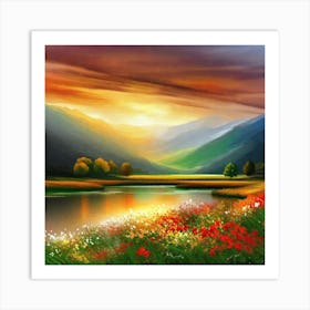 Sunset Landscape Painting Art Print