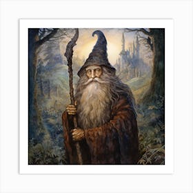 A Wizard Of The Magic Forest Called Myrddin. Mages Of Zenaria. Art Print