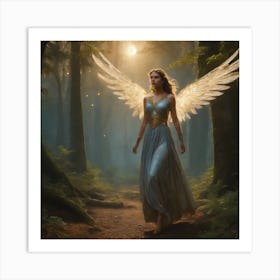 Angel Walking In A Forest Art Print