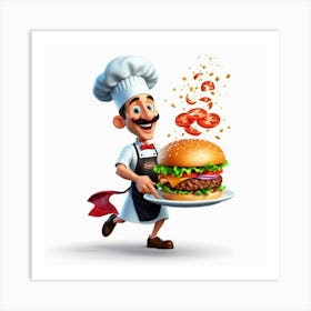 Chef Holding A Burger Art Print