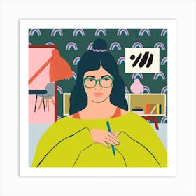 Girl With Pencil Square Art Print
