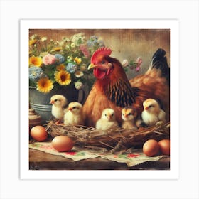 Mother hen with chicks Art Print