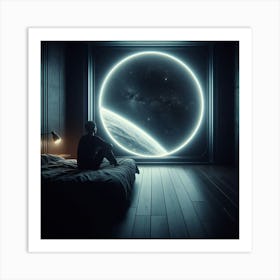 Man In A Room Looking At The Moon Art Print