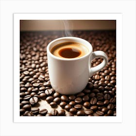 Coffee Cup On Coffee Beans Art Print