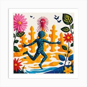 Man Running Through Flowers Art Print