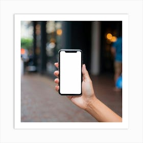 Woman Holding Iphone X With White Screen Art Print