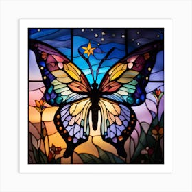 Butterfly, stained glass, rainbow colors Art Print