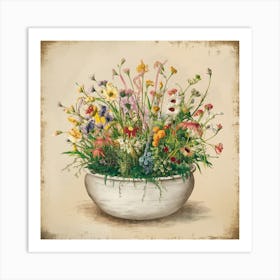 Vintage Wildflowers In A Bowl 3 Art Print