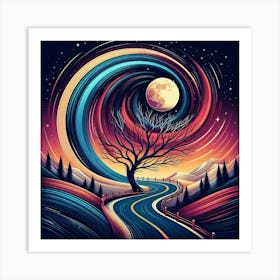 Winding Road Moon Tree 3 1 Art Print