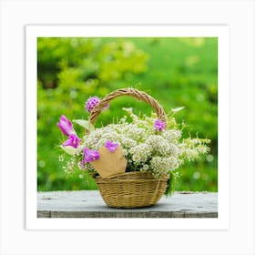 Basket With Flowers Art Print