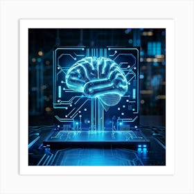 Abstract Illustration Of A Human Brain Replete With Circuit Lines And Integrated Chips Elements Rep 2 1 Art Print