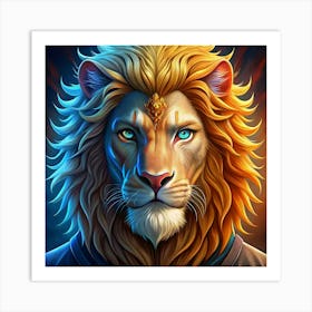 Lion With A Golden Crown And Blue Eyes Art Print