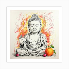 Buddha On Fire Art Print