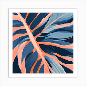 Tropical Leaf Canvas Print, pleasing colors of Peach and Blue, 1297 Art Print