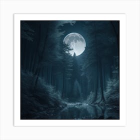 Full Moon In The Forest Art Print