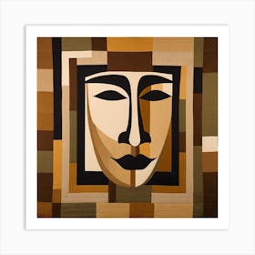 Patchwork Quilting Abstract Face Art with Earthly Tones, American folk quilting art, 1376 Art Print