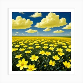 Yellow Field With Clouds Art Print