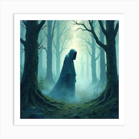 Soul Reaver In A Ghostly Watercolor Forest 1 Art Print