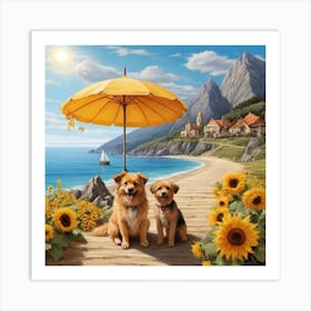 Dogs On The Beach Art Print