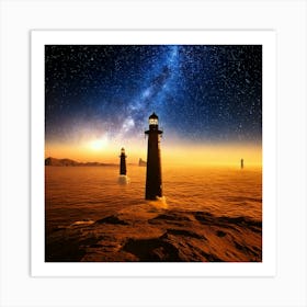 Firefly Black Lighthouses Over Cosmic Oceans On Venus 68271 Art Print