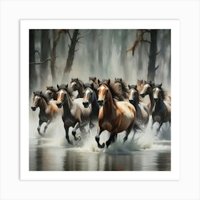 Horses In The Water 3 Art Print