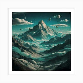 Mountain Range With Planets Art Print