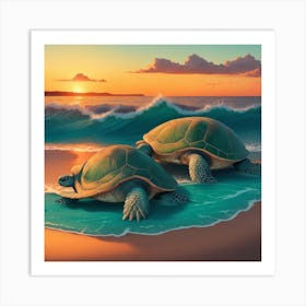 Turtles On The Beach Art Print