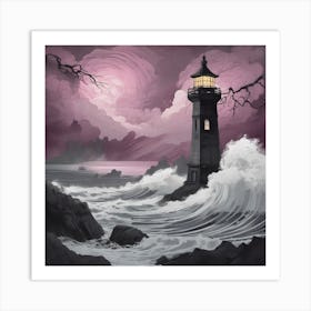 Lighthouse At Night Landscape 12 Art Print