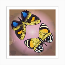 A Couple Of Mechanical Callicore Aegina Butterflies On A Pink Background Art Print
