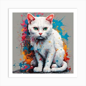 White Cat Painting Art Print