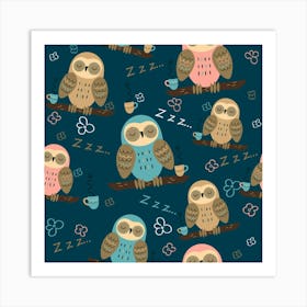 Seamless Pattern Owls Dreaming Art Print